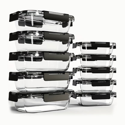 Glass Food Storage Containers with Lids 10PCS Set – Airtight Leak-Proof Meal Prep Containers, Dishwasher & Oven Safe, Lunch & Leftover Storage