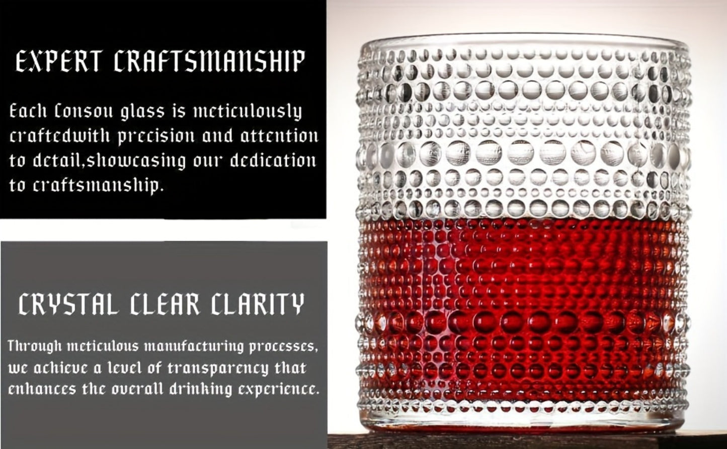 Hobnail Drinking Glasses Set of 6 – 13 Oz Large Clear Glass Cups for Water, Wine & Cocktails