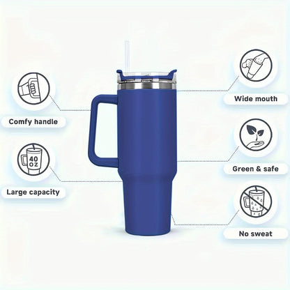 Water Bottle 40oz Stainless Steel with Lid and Straw - Leak Proof Insulated Cold Water Cup for Outdoor Sports Gym Hiking and Travel, Large Capacity Reusable Drink Bottle for Men and Women, Available in 6 Colors