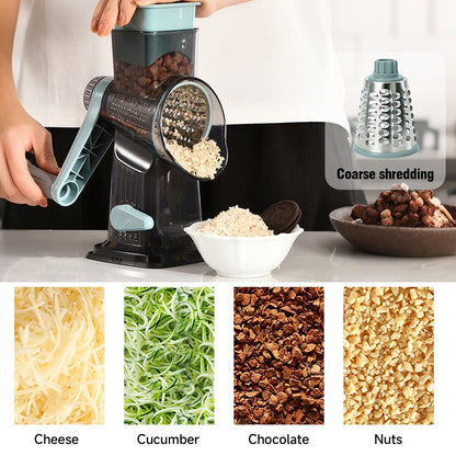 Rotary Vegetable Chopper Cheese Grater 5 Interchangeable Drum Blades Suction Base Ergonomic Handle for Cheese Vegetables Nuts Slicing Shredding