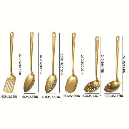 6 Piece Korean Style Stainless Steel Kitchen Utensil Set Cooking Spoons Spatula Ladle Strainer Hot Pot Clips for Cooking Buffet Restaurant