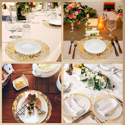 Golden Foil Round Placemats Disposable Table Doilies 50/100pcs – Elegant Mesh Table Pad for Dining, Party & Home Decor
