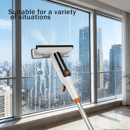 3-in-1 Glass Cleaning Kit with Durable Metal Pole & Scraper, Window Cleaner Tool for High Windows Shower Doors Car Windshields, Home Glass Cleaning Squeegee Set