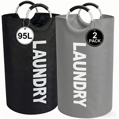 Laundry Basket 2pcs Large Foldable 25.1 Gallon, Collapsible Elevated Hamper with Half-Ring Handles for Bedroom, Bathroom & Laundry Room, Multiple Color Options