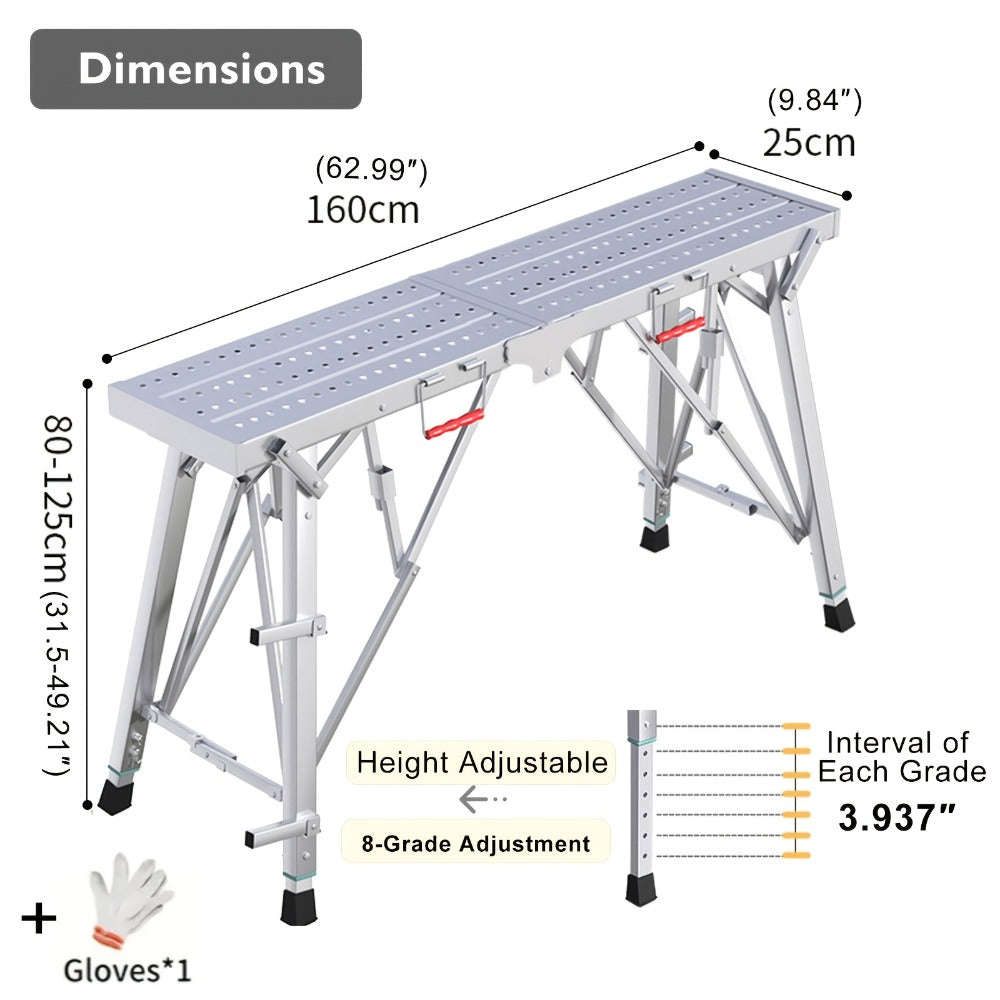 Adjustable Folding Scaffolding Work Platform 800 lbs, Portable Drywall Bench Step Ladder with Anti-Slip Feet & Safety Lock, Height 31.5"-49.2", for Painting, Cleaning, Car Washing & Decorating