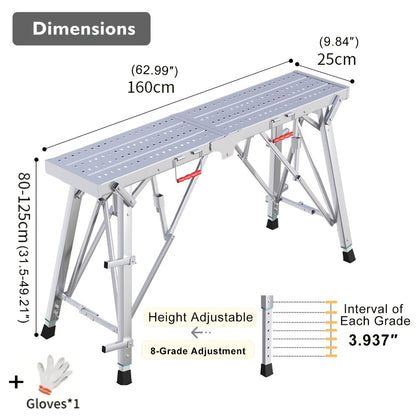 Adjustable Folding Scaffolding Work Platform 800 lbs, Portable Drywall Bench Step Ladder with Anti-Slip Feet & Safety Lock, Height 31.5"-49.2", for Painting, Cleaning, Car Washing & Decorating