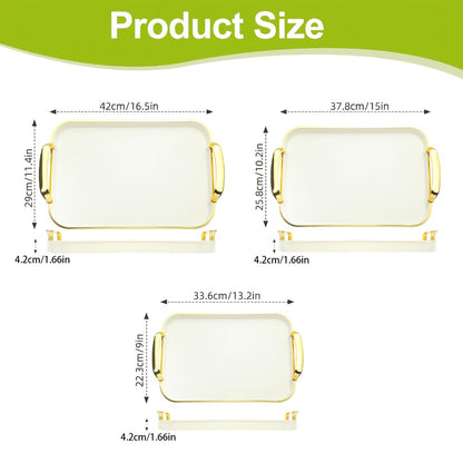 3-Piece Rectangular Serving Tray Set with Handles – Plastic Food Trays for Parties, Dinners & Gatherings, 16.5/15/13.2 Inch Nested Trays for Turkey, Cake, Cheese, Fruit & Appetizers