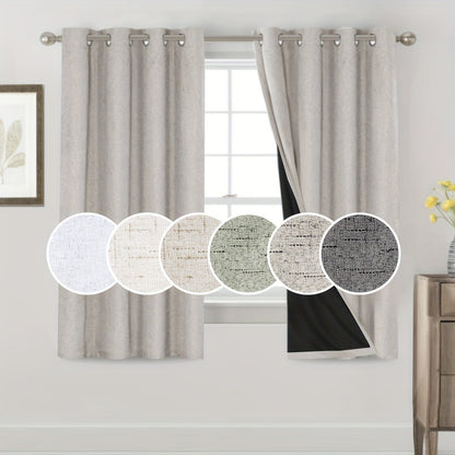 Blackout Curtains 2 Panels 100% Blackout Linen Textured Thermal Insulated Grommet Window Drapes Noise Reducing for Bedroom Living Room Hall - Full Light Blocking Room Darkening Curtains