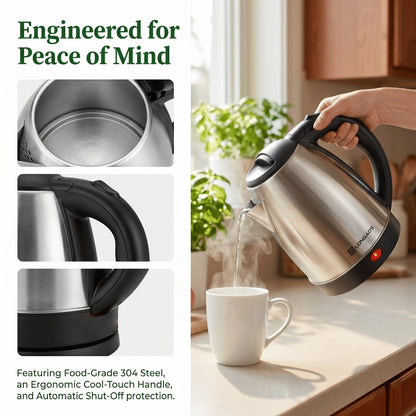 Electric Kettle Stainless Steel 2L Large Capacity - 1000W Fast Boiling Water Kettle with Seamless Interior Safe Odor-Free Design for Family Kitchen Gatherings 67.63oz Black