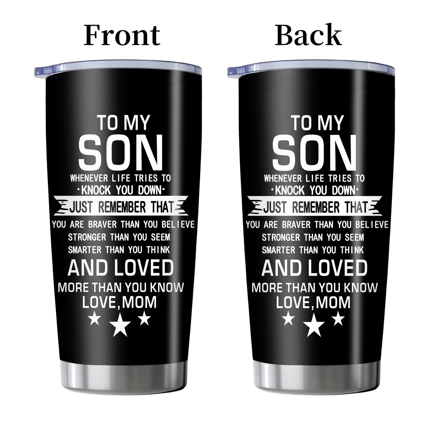 20oz Insulated Tumbler Gift for Son from Mom – Inspirational Quote Travel Mug, Stainless Steel Car Cup for College & High School