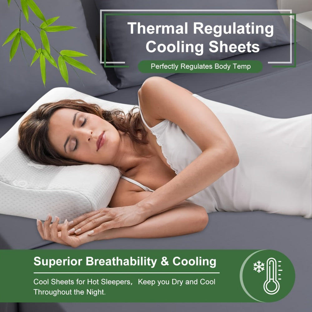 Bamboo Bed Sheets Set Twin Full Queen King – Cooling Breathable Viscose Fitted Sheet for Hot Sleepers Hotel Luxury Deep Pocket Bedding 13 Colors Available