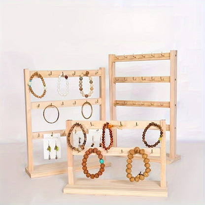 Jewelry Display Stand Multi-Layer Wooden Earring Holder Rack with Hooks Desktop Organizer for Earrings Bracelets Necklaces Keychains Jewelry Tower Storage