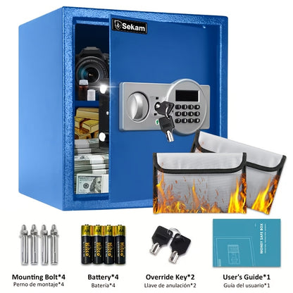 Fireproof Home Safe Box with Digital Keypad and Key Lock Heavy Duty Steel Security Safe for Money Documents Valuables Jewelry Passports 0.23 0.8 1.5 2.2 Cubic Feet Multiple Colors with Cash Bag