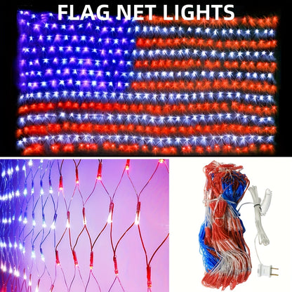 American Flag LED Net Light 420 LEDs – Patriotic String Lights for 4th of July, Memorial Day, Independence Day, Christmas & New Year, Indoor Outdoor Garden Yard Decor, Plug-In 6.6x3.3ft