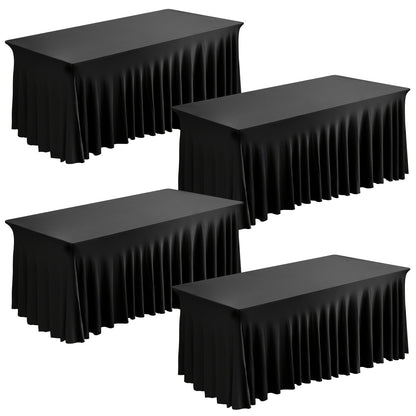 Table Skirts Tulle Table Cloth Rectangle 4ft 6ft Black White Non-Woven Fabric Table Skirt for Birthday Party Graduation Wedding Family Dinner Christmas Holiday Decoration