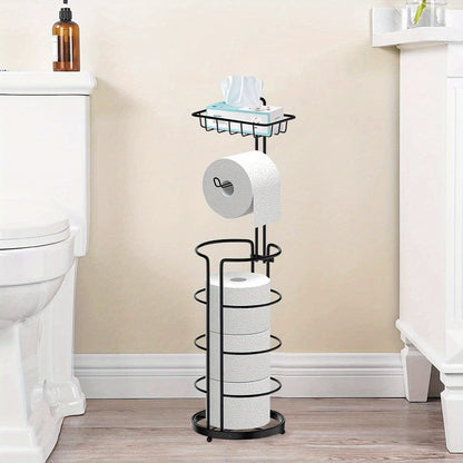 Toilet Paper Holder Floor Standing with Shelf 4-Roll Storage Rack Freestanding Bathroom Paper Organizer for Bathroom Bedroom Balcony Courtyard Black 1 or 2 Pack