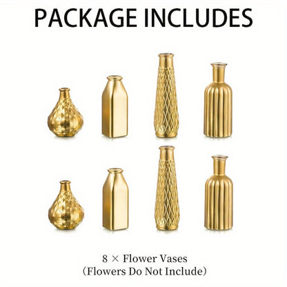 Golden Glass Vase Art Deco Cylindrical Flower Vase, Gold Electroplated Finish, Holds Water, Table Centerpiece for Living Room, Kitchen, Bedroom, Bathroom, Holiday Decor