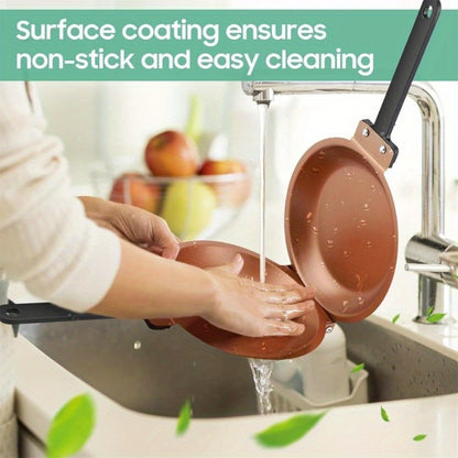 Pancake Pan Double Sided Non-Stick Reversible Folding Breakfast Frying Pan Pancake Maker for Fluffy Pancakes Omelette Frittata Dishwasher Safe Plastic Handle Pink Gold Green