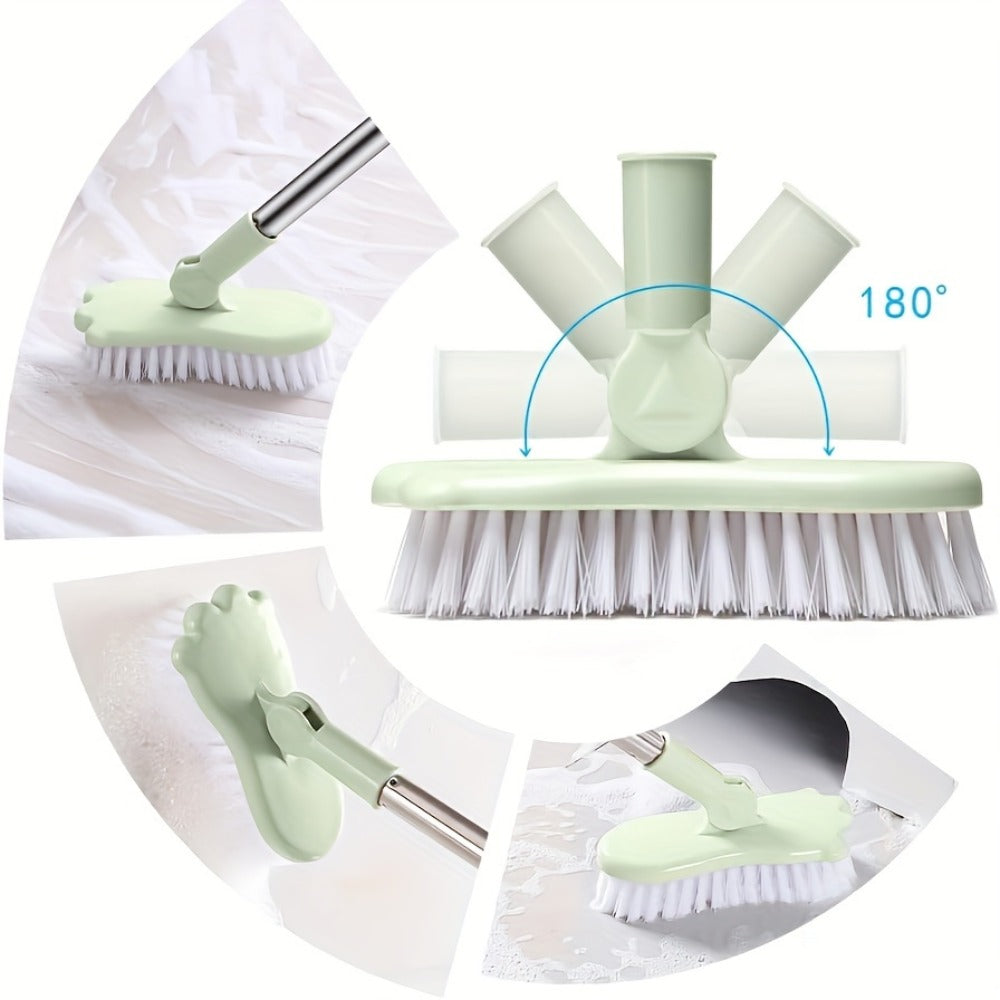 Long Handle Floor Brush with Rotating Head – Bathroom Tile Scrubber, Adjustable Rod, Kitchen & Bathtub Cleaning Brush, 120cm/47in, Green