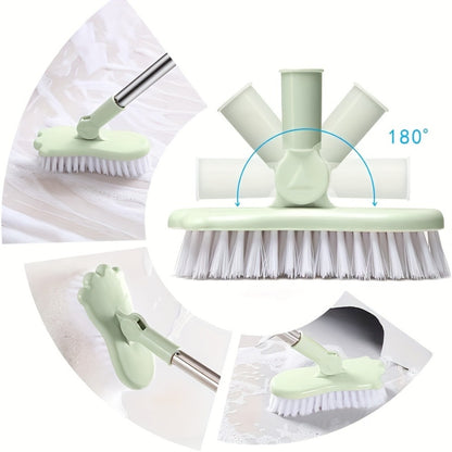 Long Handle Floor Brush with Rotating Head – Bathroom Tile Scrubber, Adjustable Rod, Kitchen & Bathtub Cleaning Brush, 120cm/47in, Green
