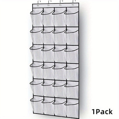 Over Door Shoe Organizer 24 Large Mesh Pockets – Foldable Breathable Hanging Storage Rack, Durable Fabric Closet Hanger for Shoes & Accessories, Space-Saving Door Organization