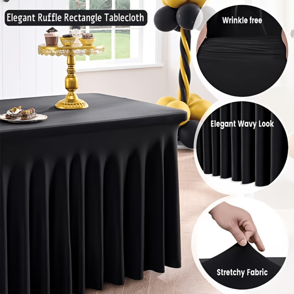 Tablecloth with Skirt for Rectangular Tables – Anti-Wrinkle Table Cover in Black, White & Red, Elegant Table Skirt for Wedding, Birthday, Christmas, Halloween, Thanksgiving & Party Events, 1 or 2 Pack