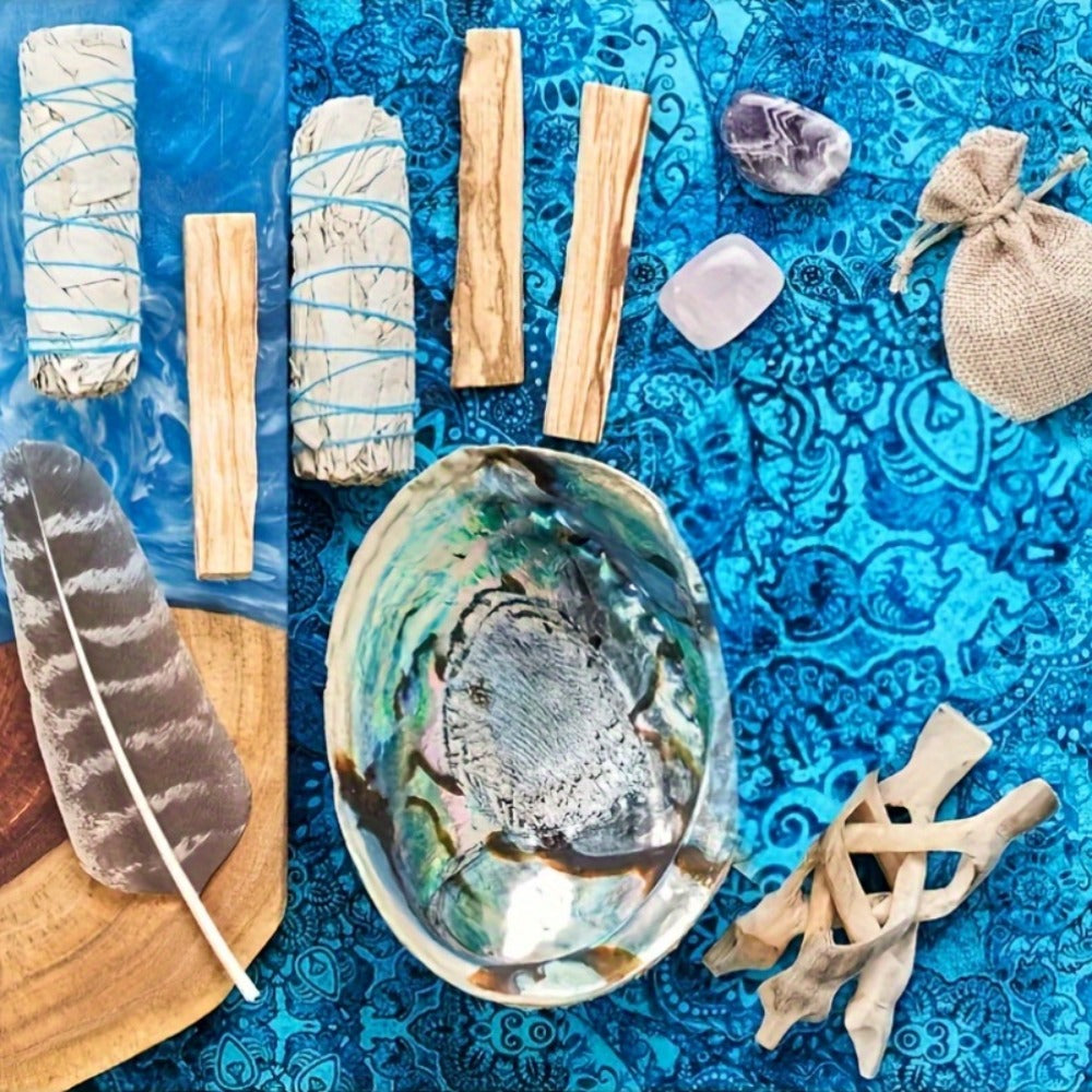 White Sage Smudge Kit 11pcs – 2 White Sage Bundles, 3 Palo Santo Sticks, Abalone Shell with Stand, Crystal Stones – Spiritual Cleansing Gift Set for Home, Meditation & Ritual Decor