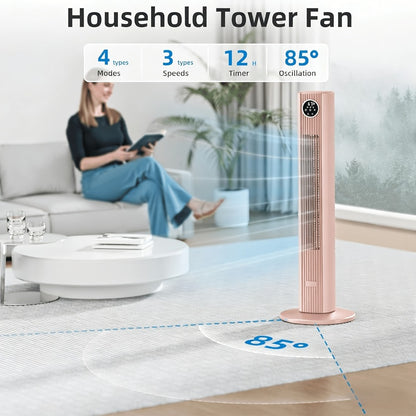 Tower Fan 35-Inch Bladeless 85° Oscillating Standing Floor Fan 3-Speed Quiet Cooling with 12H Timer for Bedroom Office Living Room Home
