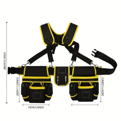 Tool Belt Heavy Duty Multi-Pocket Tool Pouch Bag Adjustable Waist Tool Organizer for Electricians Carpenters Mechanics Gardeners Construction Workers Black Yellow