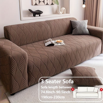 Polar Fleece Sofa Cover Modern Jacquard Elastic Slip-Resistant All Season Furniture Protector for Living Room Office Bedroom - 1 2 3 4 Seater with Free Matching Pillowcase