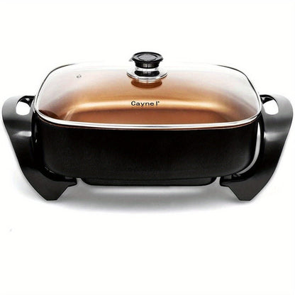 Jumbo Electric Skillet 8-Quart 16x12x3.15 Inch Deep Dish Copper Nonstick with Tempered Glass Vented Lid & Upgraded Thermostat – Large Family Electric Frying Pan for Roasting Frying