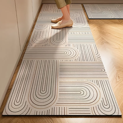 Kitchen Mat Non-Slip Absorbent Runner Rug Nordic Floral Pattern Anti-Fatigue Floor Mat with Rubber Backing for Kitchen Bathroom Hallway Laundry Room Beige Brown Washable