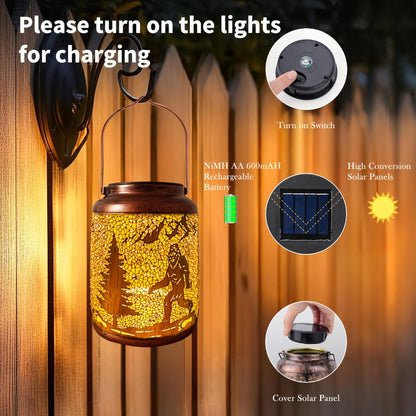 Solar Hanging Lantern Outdoor Bigfoot Design - LED Solar Metal Lantern Light for Patio Garden Lawn Tabletop Path, Bigfoot Sasquatch Decor, Halloween Christmas Autumn Decoration
