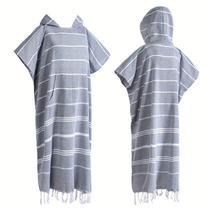 Hooded Beach Poncho Turkish Cotton Quick Dry Sandproof - Wearable Surf Changing Towel Lightweight Thin Bathrobe | S & L | Blue Green Purple Pink Gray | Swimming Diving Surfing Beach Essentials
