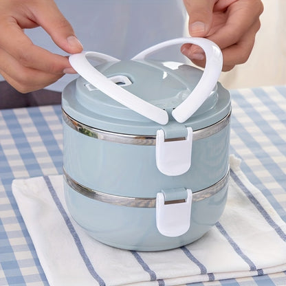 Stainless Steel Lunch Box Insulated Bento Box with Lid - Cylindrical Stackable Food Container for Office School Camping and Picnic, Dishwasher Safe Thermal Lunch Box Available in 2, 3 or 4 Layer for Adults and Kids