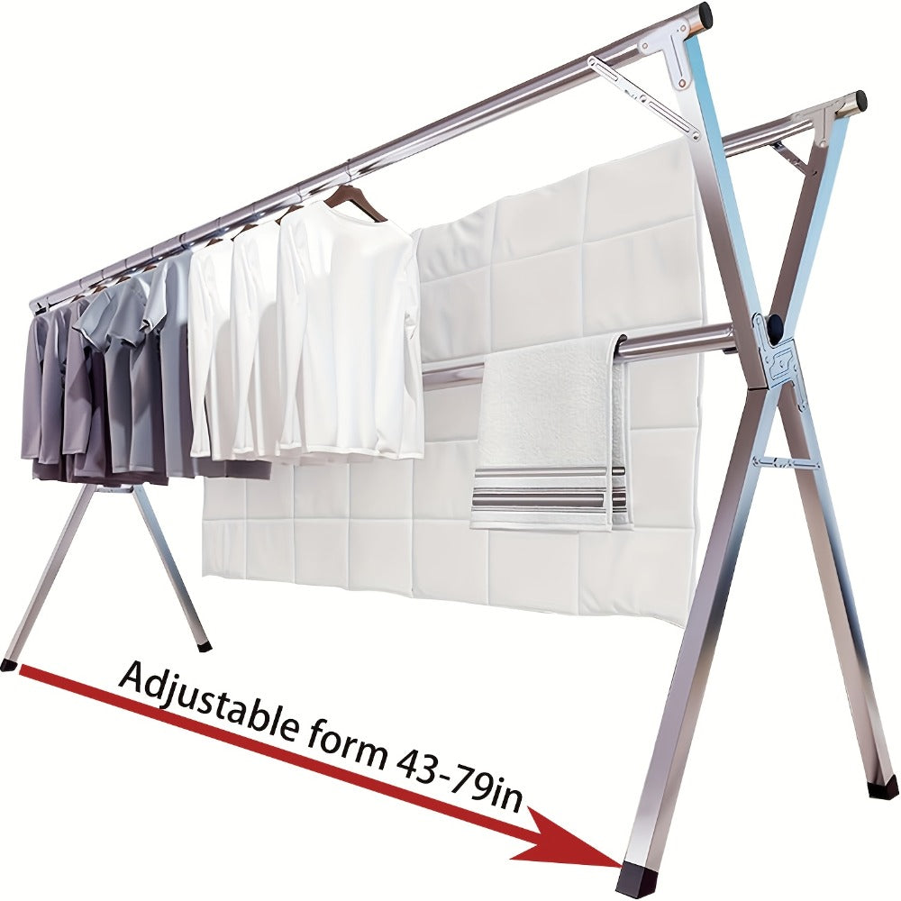 Foldable Clothes Drying Rack 3-Bar – Heavy Duty Stainless Steel Collapsible Laundry Rack, Retractable 63" or 79" for Indoor & Outdoor Use – Freestanding Portable Clothesline Drying Rack