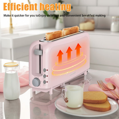 Slim Toaster 2-Slice Long Slot – 1.45" Wide Slot, 6 Shade Settings, Cancel/Reheat/Defrost, 750W, Removable Crumb Tray | 6 Colors