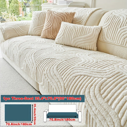 Stretch Velvet Sofa Cover Non-Slip | Plush Shu Velveteen Couch Slipcover, Modern Luxury Pet Friendly Machine Washable, 2 3 4 Seat, Armrest & Pillowcase, Living Room Bedroom Office
