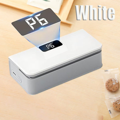 Portable Mini Bag Sealer USB Rechargeable – Handheld Food Sealer with Built-In Cutter for Fruits, Vegetables, Snacks & Chips – Compact Kitchen & Outdoor Picnic Sealing Tool, White & Blue