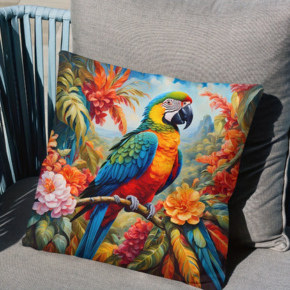 Tropical Parrot Throw Pillow Covers 4 Pack Vibrant Floral Bird Print Soft Polyester Cushion Covers Zipper Closure Machine Washable for Sofa Bedroom Office Home Decor 18x18 Inch