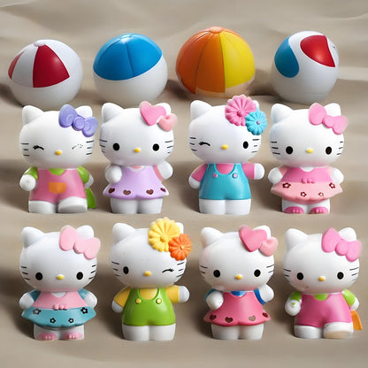 KT Cat Mini Figurine Set 8pcs | Cute Anime Desktop Ornaments Collectible Dolls | Car Dashboard Home Office Decor Gift for Birthday Valentine's Day Halloween Christmas