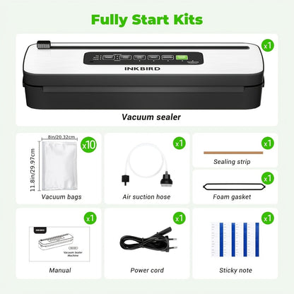 Vacuum Sealer Machine 85KPA – INKBIRD 10-in-1 Food Sealer with Bag Storage, Built-In Cutter, Moist/Dry/Pulse/Liquid/Canister Modes, 200 Continuous Seals, Compact Design for Food Preservation & Sous Vide