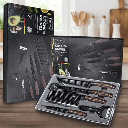 Kitchen Knife Set with Sharpener & Poultry Shears | Stainless Steel Chef Knives, Non-Slip Ergonomic Handle, Dishwasher Safe, Professional Cooking Utensils, 3-Piece or 7-Piece