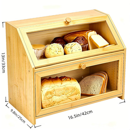 Bread Box for Kitchen Countertop – Large Capacity Bread Storage Container with Transparent Window, Multi-Layer Design for Loaves, Pastries & Baked Goods – Modern Food Storage Box