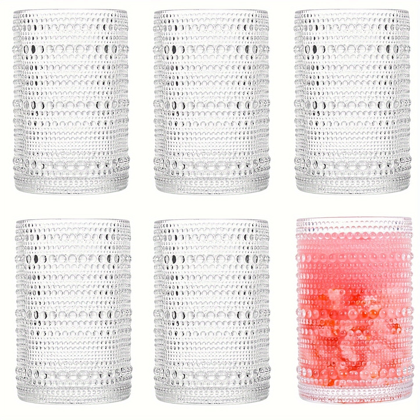 Hobnail Drinking Glasses Set of 6 – 13 Oz Large Clear Glass Cups for Water, Wine & Cocktails