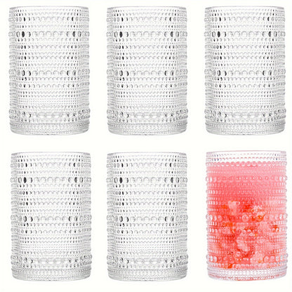 Hobnail Drinking Glasses Set of 6 – 13 Oz Large Clear Glass Cups for Water, Wine & Cocktails