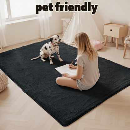 Plush Shaggy Area Rug 1.6 Inch Thick Non-Slip Machine Washable Polyester Carpet - Tie-Dye & Solid Color Fluffy Rectangle Rug for Living Room, Bedroom & Study | Silicone Grip Backing | 4 Sizes Available