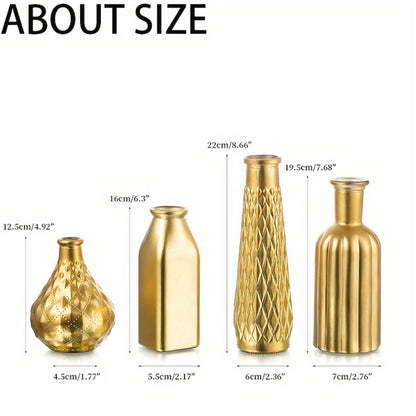 Golden Glass Vase Art Deco Cylindrical Flower Vase, Gold Electroplated Finish, Holds Water, Table Centerpiece for Living Room, Kitchen, Bedroom, Bathroom, Holiday Decor