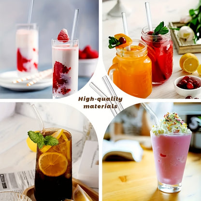 Glass Straws Set 12 Pack with Cleaning Brushes - Reusable Borosilicate Heat Resistant Drinking Straws for Smoothies Coffee Tea Milkshakes Mason Jars