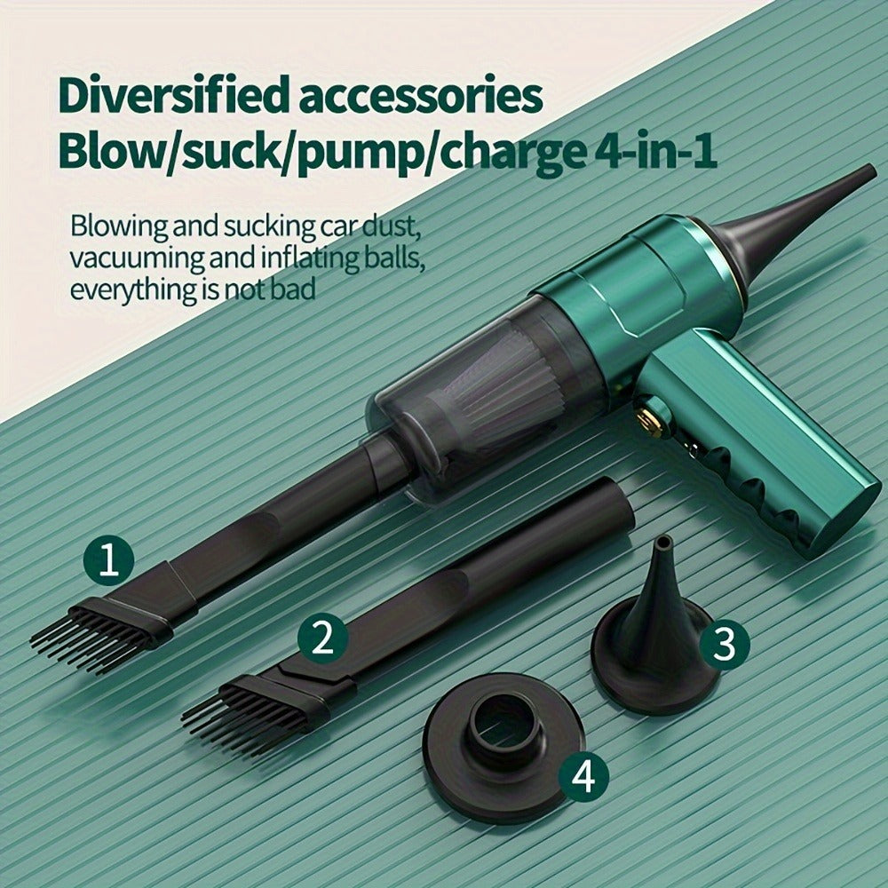 Mini Handheld Vacuum Cordless 4-in-1 Rechargeable | Portable Car Vacuum Cleaner & Air Blower & Hand Pump – Dust Buster for Keyboard, Car Interior, Inflate & Deflate, Green